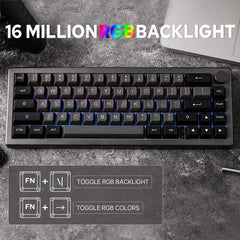 EPOMAKER EK68 65% Pakking NKRO Hot Swappable Drievoudige Modus Mechanische Gaming Toetsenbord met Knop, Zuid-gerichte LED, RGB Achtergrondverlichting voor Win/Mac (Zwart Zilver, Flamingo Switch)