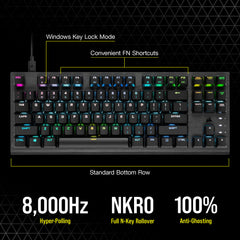 Corsair K60 PRO TKL RGB Tenkeyless Optisch-mechanisch bekabeld gaming-toetsenbord, OPX lineaire schakelaar, polycarbonaat keycaps, iCUE compatibel, QWERTY UK, PC, Mac, Xbox, zwart