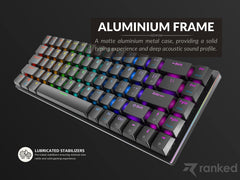 Ranked G65 Guardian 65% | Volledig Aluminium Frame | Hot-Swappable Mechanisch Gamingtoetsenbord | 68 Toetsen RGB LED voor PC/Mac | QWERTY ANSI US lay-out (Zwart, Gateron Low Profile Brown)