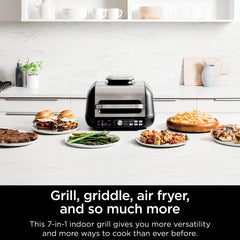 Ninja IG651 Foodi Smart XL Pro 7-in-1 Indoor Grill/Griddle Combo, gebruik open of gesloten, met rooster, airfry, dehydraten & meer, Pro Power Rail, Flat Top Griddle, Crisper, Smart Thermometer, zwart