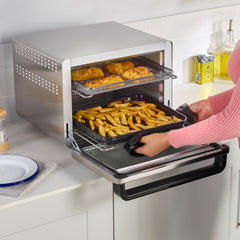 Ninja Foodi 10-in-1 Multifunctionele Oven, Draagbare Mini-Oven voor Aanrecht en Werkbladen, Multifunctionele Oven met 10 Kookfuncties; Airfryen, Braden, Grillen, Bakken en Meer, Zilver/Zwart DT200EU