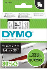 DYMO D1 Labeltape 19 mm x 7 m - Zwart op Transparant (S0720820)