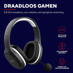 Trust Gaming GXT 391 Thian Wireless Gaming Headset voor PS5, PS4 en PC, 5.8 Ghz, USB Dongle, Over Ear, Oplaadbaar, Multi-Platform, Lichtgewicht en Duurzaam, Draadloze Headset met Microfoon – Zwart