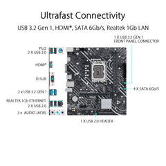 Intel H610M-K D4 Moederbord - 5X Bescherming, HDMI, USB 3.2 Gen 1
