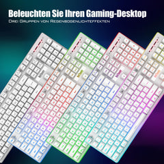 RedThunder K10 Wireless Gaming Toetsenbord en Muis Set, QWERTZ DE-Layout LED-achtergrondverlichting, 3000mA batterijcapaciteit en 3200 DPI voor gamers (wit)