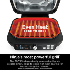 Ninja IG651 Foodi Smart XL Pro 7-in-1 Indoor Grill/Griddle Combo, gebruik open of gesloten, met rooster, airfry, dehydraten & meer, Pro Power Rail, Flat Top Griddle, Crisper, Smart Thermometer, zwart