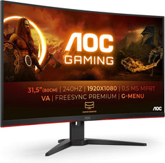 AOC Gaming C32G2ze 80 cm (31,5 inch) gebogen monitor (FHD, HDMI, DisplayPort, 1ms MPRT responstijd, 1920 x 1080 pixels, 240 Hertz, Free-Sync Premium) zwart