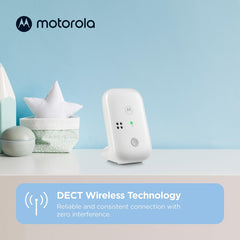 Motorola PIP10 Audio Babyfoon - 304,8 m bereik, veilige en privéverbinding, hooggevoelige microfoon, volumeregeling, waarschuwingsdetectielicht, draagbare ouderunit (stopcontact of AAA-batterij - NIET
