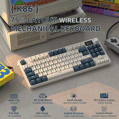 VGN GAMEPOWER RK86 TKL Tenkeyless Draadloos Mechanisch Gaming Toetsenbord, 2.4Ghz/Bluetooth/Bedrade 75% RGB Gasket Mechanical Keyboard, TFT-kleurendisplay, Knob, Hotswap Lineaire Schakelaars, NKRO