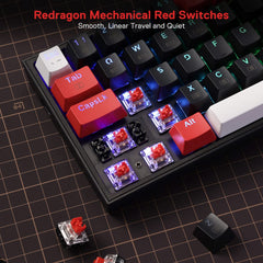 Redragon K628 Pro 75% draadloos RGB gaming-toetsenbord met 3 modi, 78 toetsen, hot-swap-compatibel compact mechanisch toetsenbord, rode schakelaar