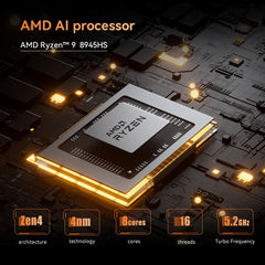 MINISFORUM UM890 Pro Mini PC - AMD AI Ryzen 9 8945HS, 8 C/16 T, Radeon 780M GPU, 64GB DDR5 RAM, 1TB M.2 SSD, HDMI 2.1, DP 1.4, 2xUSB4, 4xUSB3.2, Oculink, 2xRJ45 2.5G, Wi-Fi 6E & BT 5.2