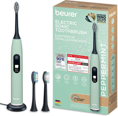 Beurer SC 50 Sonische tandenborstel, elektrische tandenborstel met 5 poetsmodi & aandruksensor, 80.000 trillingen, display met poetstijd-weergave, incl. 2 opzetborstels, 100% gerecyclede behuizing
