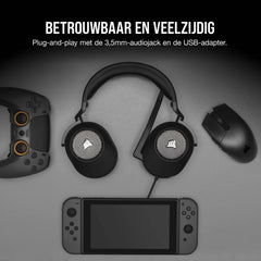 Corsair HS65 SURROUND Gamingheadset (Kunstlederen Oorschelpen van Traagschuim, Dolby Audio 7.1 Surround Sound op PC en Mac, SonarWorks SoundID, Compatibiliteit met Meerdere Platforms) Zwart