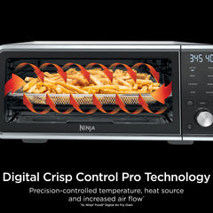 Ninja SP201 Digitale Air Fry Pro Countertop 8-in-1 oven met verlengde hoogte, XL-capaciteit, open- en wegcapaciteit voor opbergruimte, met airfry mand, draadrek en crumb tray, zilver