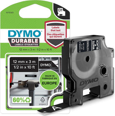 Dymo D1 Duurzame Labeltape - Wit op Zwart - 12 mm x 3 m (1978365)
