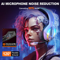 Krysenix PG1 Gaming Headset met Microfoon voor PS4/PS5/PC/Xbox, Xbox One-headset met RGB-licht, computerheadset met microfoon en 3,5 mm jack, wit