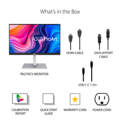 ASUS ProArt Display PA279CV 27" 4K HDR UHD (3840 x 2160) Monitor, IPS, 100% sRGB/Rec. 709, ΔE < 2, USB-C DisplayPort HDMI USB-hub, Calman Geverifieerd, Oogverzorging, Tilt Pivot Swivel in hoogte