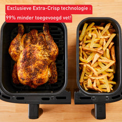 Tefal EY9018 Easy Fry Dual 8.3L XXL heteluchtfriteuse met dubbele lades, complete gezinsmaaltijd, energiebesparing, 7 automatische kookprogramma's, eindeloze recepten, speciale app