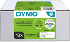 DYMO LW Grote Adreslabels 36 x 89 mm - Zelfklevend - Wit (12 Rollen)
