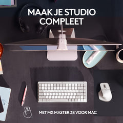 Logitech MX Mechanical Mini voor Mac, Draadloos Verlicht Mini-Toetsenbord, Stille Tactiele Toetsen, Concave Toetsen met Achtergrondverlichting, Bluetooth/USB-C, Apple/iPad, QWERTY US Intl - Pale Grey