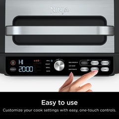 Ninja IG651 Foodi Smart XL Pro 7-in-1 Indoor Grill/Griddle Combo, gebruik open of gesloten, met rooster, airfry, dehydraten & meer, Pro Power Rail, Flat Top Griddle, Crisper, Smart Thermometer, zwart