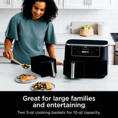 DZ302 Foodi 10-qt. 6-in-1 DualZone Smart XL Airfryer met 2 onafhankelijke manden, Match Cook & Smart Finish om aan de lucht te bakken, aan de lucht braden, braden, bakken, drogen en warm houden, zwart