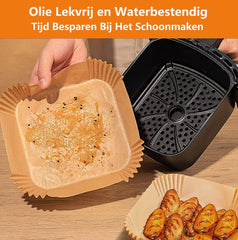 HONYAO Airfryer Bakpapier 20-25cm, 100 stuks Wegwerp Bakpapier XXL voor Hetelucht Friteuse 4,2-7,3 L, non-stick Air Fryer Papieren Voeringen voor Frituren, Bakken, Braden en Oliebestendig - Vierkante