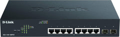 D-Link DGS-1100 Series 10-Port Gigabit Max PoE Smart Managed Switch met 8 PoE Poorten, 130W PoE power budget, 802.3af/at, 2 SFP Poorten, VLAN, layer 2 features, QoS, 802.3az EEE - Alleen EU-netsnoer