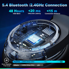 Krysenix PG4 RGB Draadloze Gaming Headset voor PS4, PS5, PC - 2,4 GHz 7.1 Surround Sound, Bluetooth Gaming Hoofdtelefoon met AI Afneembare Ruisonderdrukkende Microfoon, 48 uur Batterij voor Laptop,