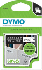 DYMO D1 Zelfklevende Labeltape - Zwart op Wit - 12 mm x 5,5 m (S0718060)