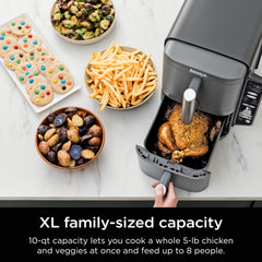 Ninja SL401 DoubleStack XL 2 mand luchtfriteuse DoubleStack Technology kookt 4 voedingsmiddelen tegelijk, compact ontwerp, 10 QT, 6-in-1, slimme afwerking & match chef-kok, luchtdroger, bakken,