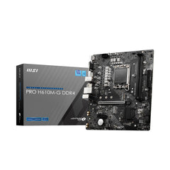 MSI PRO H610M-G DDR4-moederbord, micro-ATX - ondersteunt Intel 12e generatie Core-processors, LGA 1700 - 2x DIMM's (3200 MHz), 1x PCIe 4,0x6-sleuf, 1xM.2 Gen3, USB 3.2 Gen1, 1G LAN, HDMI 2.1 en DP 1.4 en VGA, zwart
