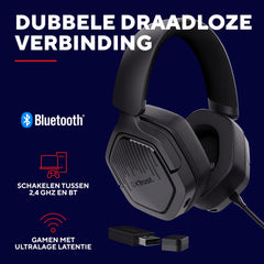 Trust GXT 1493 Ravox Draadloze Gaming Headset Bluetooth + 2.4 GHz PS5 PS4 Switch PC Xbox Mobile, 50mm Drivers, Koptelefoon Bluetooth 70 Uur Batterij, Wireless Headphones met Microfoon, Zwart