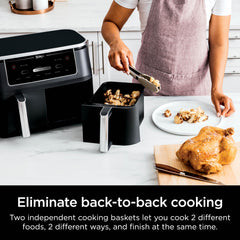 DZ302 Foodi 10-qt. 6-in-1 DualZone Smart XL Airfryer met 2 onafhankelijke manden, Match Cook & Smart Finish om aan de lucht te bakken, aan de lucht braden, braden, bakken, drogen en warm houden, zwart