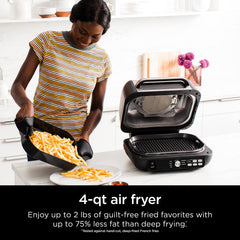 Ninja IG651 Foodi Smart XL Pro 7-in-1 Indoor Grill/Griddle Combo, gebruik open of gesloten, met rooster, airfry, dehydraten & meer, Pro Power Rail, Flat Top Griddle, Crisper, Smart Thermometer, zwart