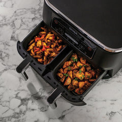Ninja Foodi Dual Zone Digitale Airfryer, 2 Laden, 7,6L, 6-in-1, Olievrij, Airfryen, Braden, Bakken, Opwarmen, Drogen, Kookt 4-6 Porties, Vaatwasmachinebestendige Manden, Antibaklaag, Zwart AF300EU
