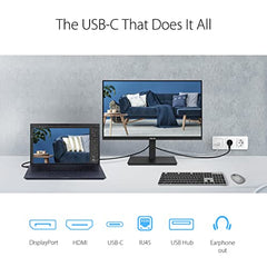 ASUS VA27ECPSN Docking Monitor – 27 inch, Full HD, IPS, Frameless, USB-C, RJ45, 75Hz, Adaptive-Sync, Stereo Speakers, Low Blue Light, Flicker Free, Ergonomic Design