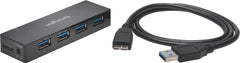 Kensington USB 3.0 4-Poorten Hub, Overdrachtsnelheden Tot 5 Gbps - 3Amps Om Smartphones En Tablets Snel Op Te Laden, Plug & Play-Installatie, Compatibel Met HP, Dell, Windows, Macbook, Thuiskantoor