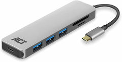 ACT USB C Hub 6 in 1, 3-poorts USB 3.0, USB Type C 55W PD-voeding, SD/TF-kaartlezer, met Premium Aluminium Behuizing - AC7050