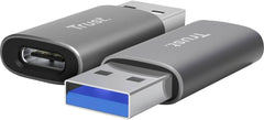 Trust Calyx USB-A naar USB-C Adapter - 10 Gbps - 18W - 2-pack - Grijs