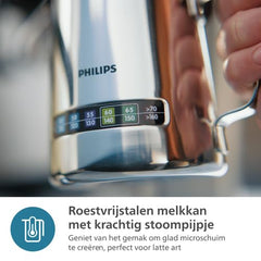 Philips Barista Brew Semi Automatische Espressomachine - Enkele & Dubbele Espresso + Americano-knop, 250g Bonenreservoir, Intuïtieve begeleiding, Gekalibreerde tamper, Zilver Metaal (PSA3218/01)