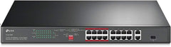 TP-Link TL-SL1218P 16-Port Fast Ethernet Rackmount PoE+ Switch + 2 Gigabit poorten (150 Watt, afgeschermde RJ-45 poorten, 250 m overdrachtsafdekking in extendmodus, plug-and-play, ventilatorloos) zwart