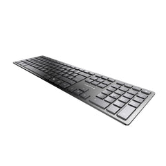 CHERRY KW 9100 SLIM, draadloos toetsenbord, Britse indeling, QWERTY-toetsenbord, Bluetooth of draadloze verbinding, SX-schaaractie, oplaadbaar via USB-kabel, plat, zwart-zilver