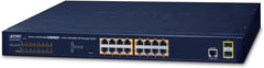 Planet 16-Poorts Gigabit PoE+ Switch met 2 SFP Poorten