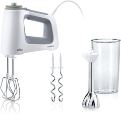 Braun MultiMix 5 HM 5107 WH Handmixer met Variabele Snelheidsregeling, Gardes, Deeghaken en 600 ml Maatbeker, 750 W, Wit/Grijs