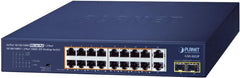 Planet 16-Poorts Gigabit PoE+ Switch met 2x Uplink & 2x SFP