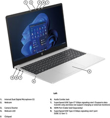 HP Probook 455 G10 Notebook, zilver van aluminium, RAM 24 GB, SSD 1256 GB, SSD, 15,6 inch, Full HD-display 15,6 inch, CPU Amd Ryzen 5 7530U met 4,6 GHz, vingerprint, Win11 Pro, wifi-muis
