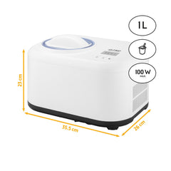 TZS First Austria IJsmachine & yoghurtmaker, zelfkoelend met compressor en uitneembare 1 liter ijshouder, yoghurtmachine voor thuis, incl. maatbeker en spatel
