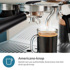 Philips Barista Brew Semi Automatische Espressomachine - Enkele & Dubbele Espresso + Americano-knop, 250g Bonenreservoir, Intuïtieve begeleiding, Gekalibreerde tamper, Zilver Metaal (PSA3218/01)