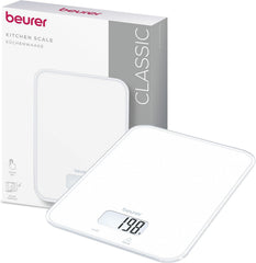 Beurer KS 19 Pure White digitale keukenweegschaal, draagvermogen tot 5 kg (1-g-nauwkeurige indeling), huishoudweegschaal met sensor-touch, voedingsmiddelenweegschaal incl. batterijen, ultradun, wit